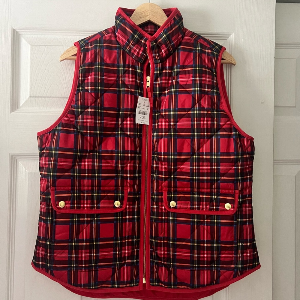 J. Crew FACTORY Tartan puffer vest with snap pockets